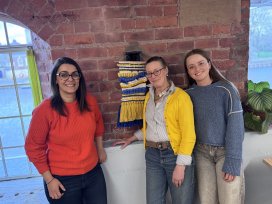 Image 3 Finished wall hanging at Patch with L R Sophie Roberts West Plum Studio Sue Scott Terra Sarda Wines Lottie Maeda Patch Places York credit Sue Scott
